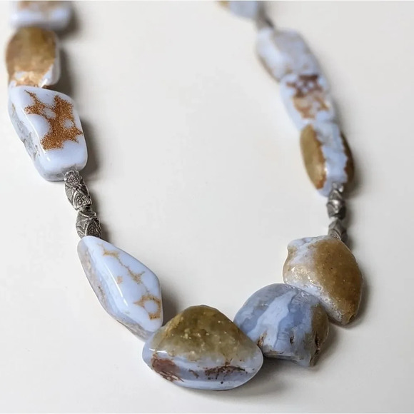 Agate Necklace Blue & Brown - Picture 3 of 4